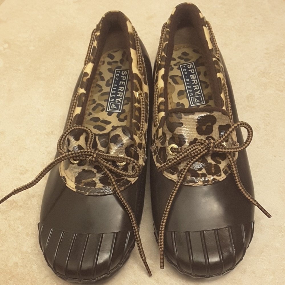 Sperry Top-Side rain flats leopard print Size 7